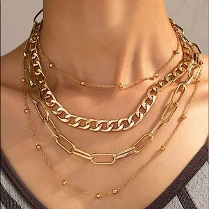 18K GOLD PLATED LAYERED CUBAN LINK CHAIN NECKLACE